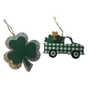 St Patricks Day Hanging Decor Set Shamrock Sign Green Truck Ornament Tiered Tray